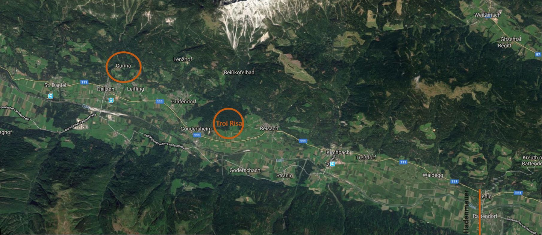 Übersichtskarte Keltische Besiedelung | Google Maps - Bearbeitung mediagail.at Mag. Dr. Thomas F. Zametter